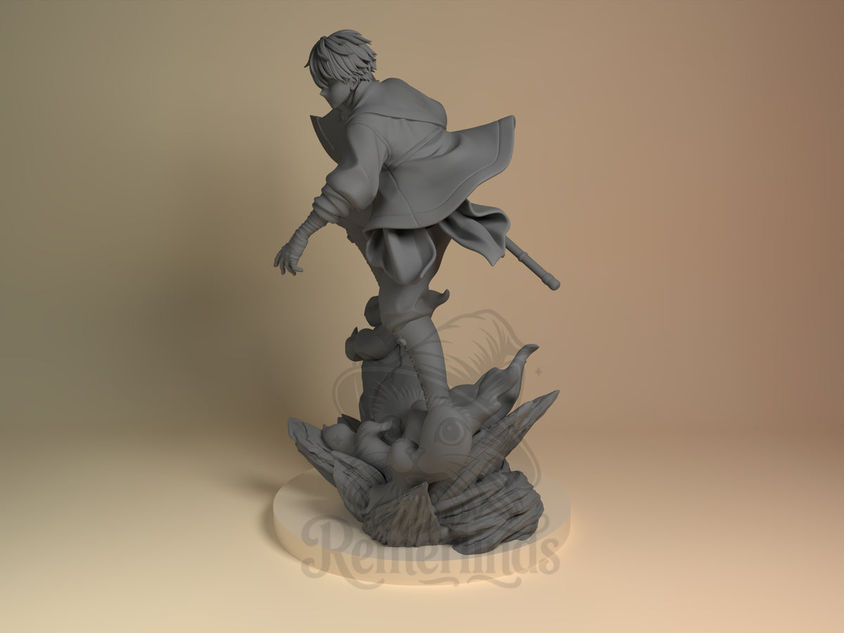 Northern Mage Mage's Long Farewell 3D printed resin figure by Nomnom, angled view showing dimensional details.