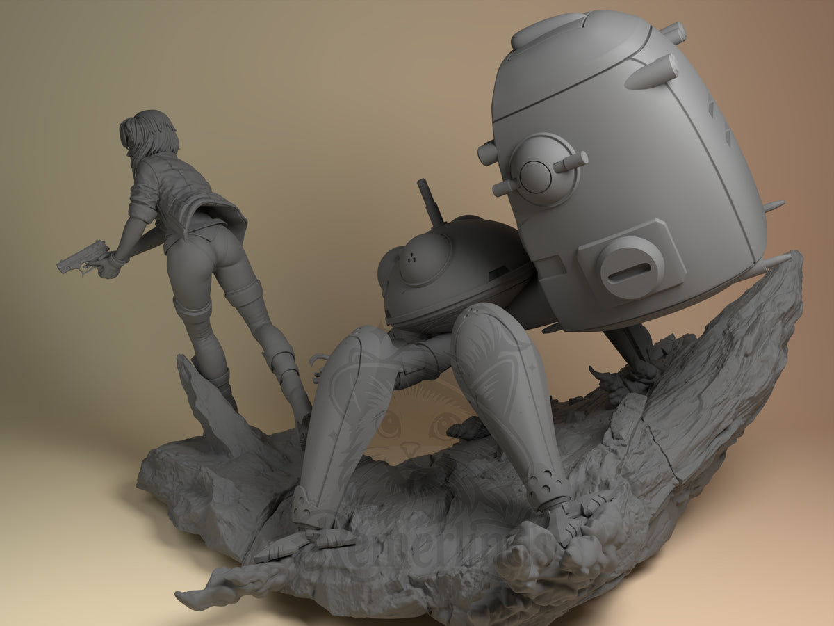 Cybernetic Major Cyber Specter Network 3D printed resin figure by Nomnom, angled view showing dimensional details.