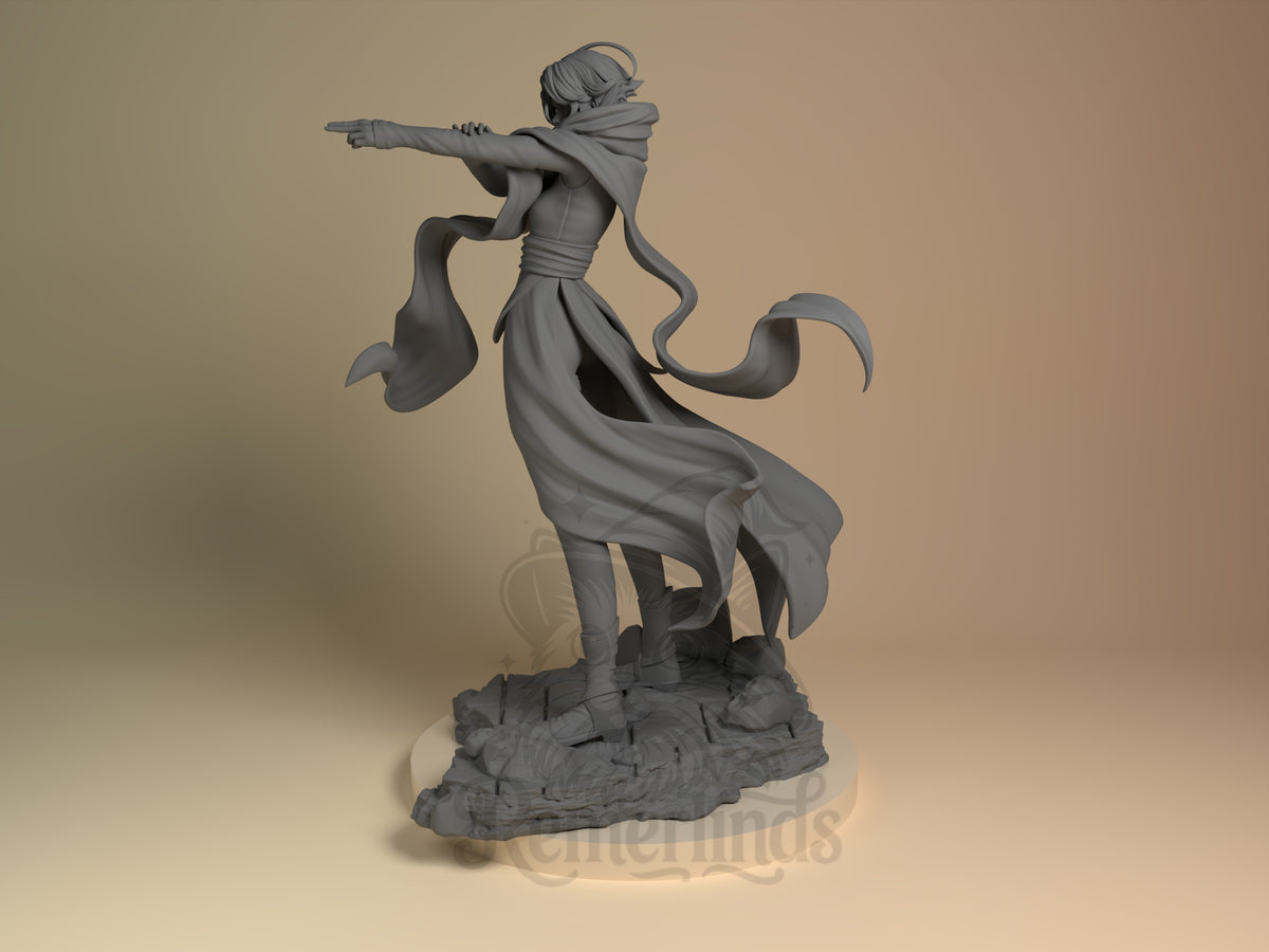 sorceress Fortressmania 3D printed resin figure by Nomnom, angled view showing dimensional details.