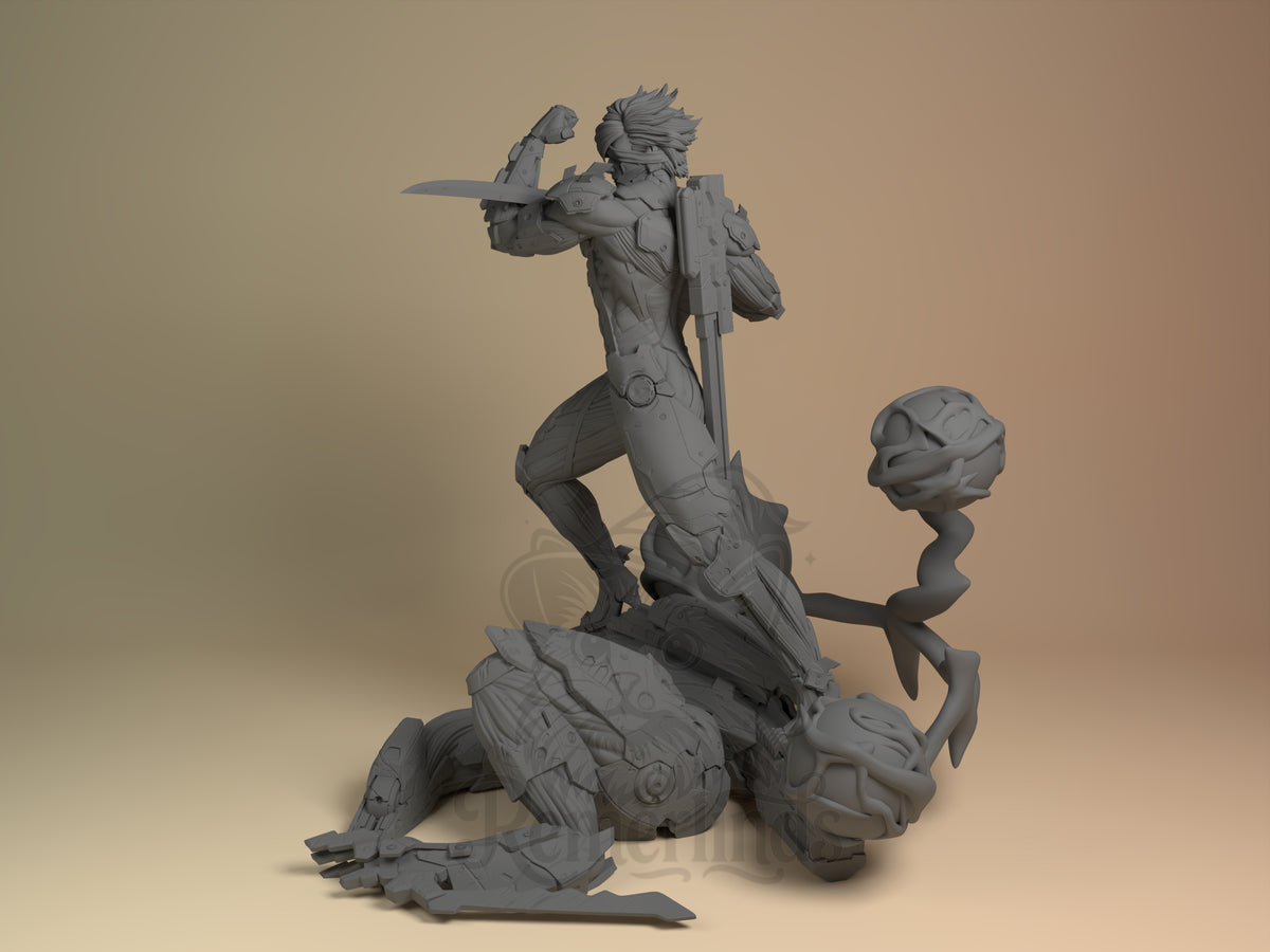 Thunderblade Cyborg Tactical Stealth Ops 3D printed resin figure by Nomnom, angled view showing dimensional details.