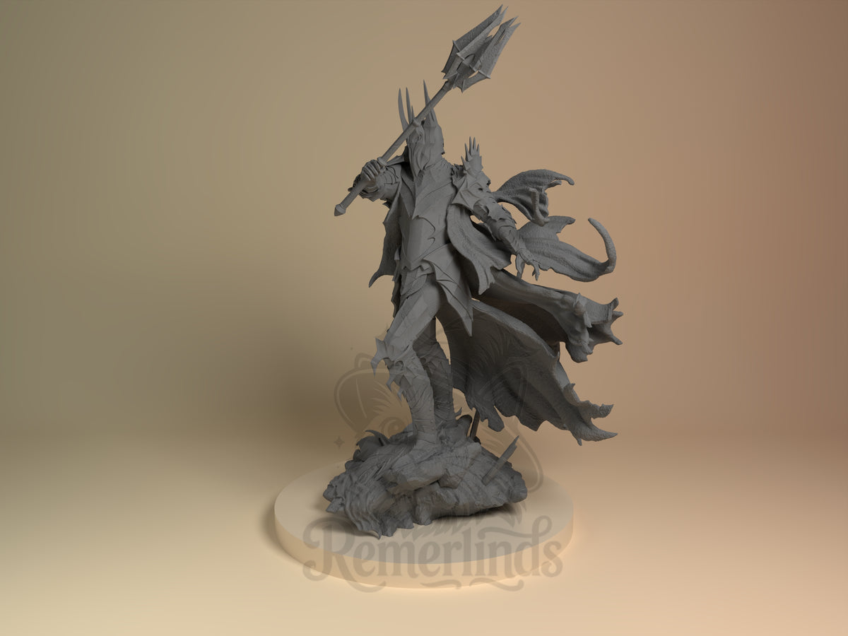 Sauron Legendary Ring Saga 3D printed resin figure by Nomnom, angled view showing dimensional details.