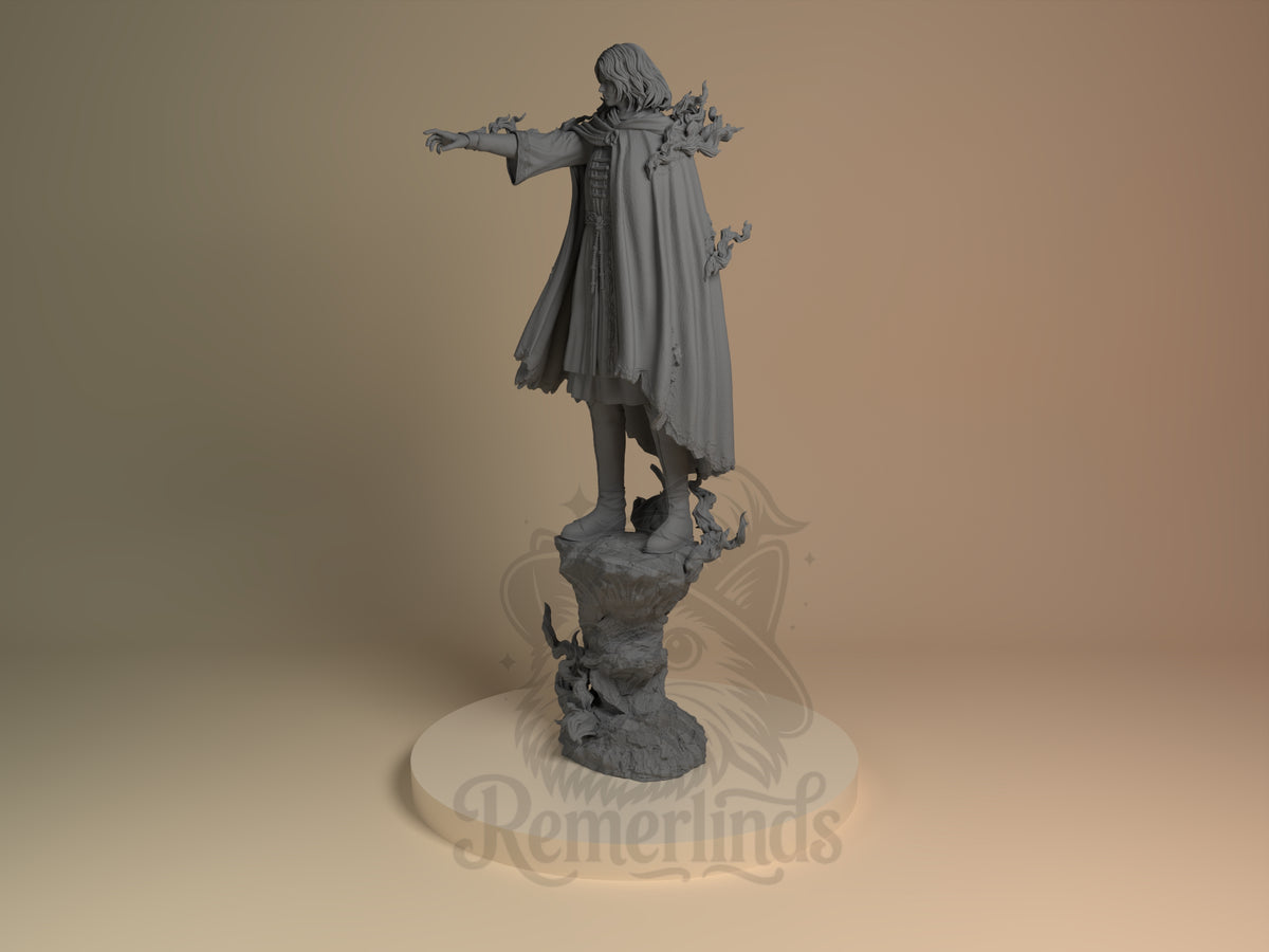 Veil Maiden Elder Realm 3D printed resin figure by Nomnom, angled view showing dimensional details.