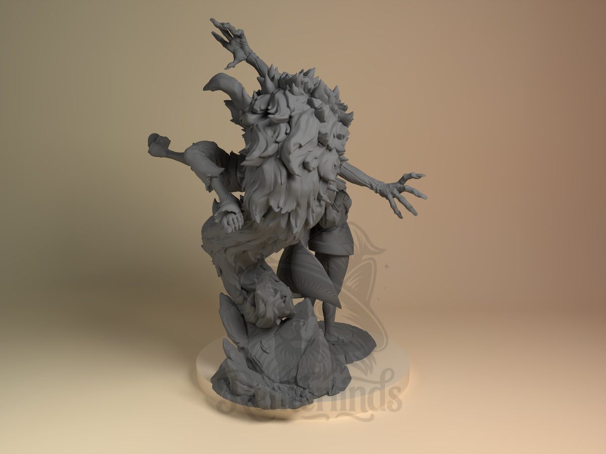 Back view shows Seiko & Granny from Dandadan as an unpainted resin figure with outstretched limbs on a sculpted base.
