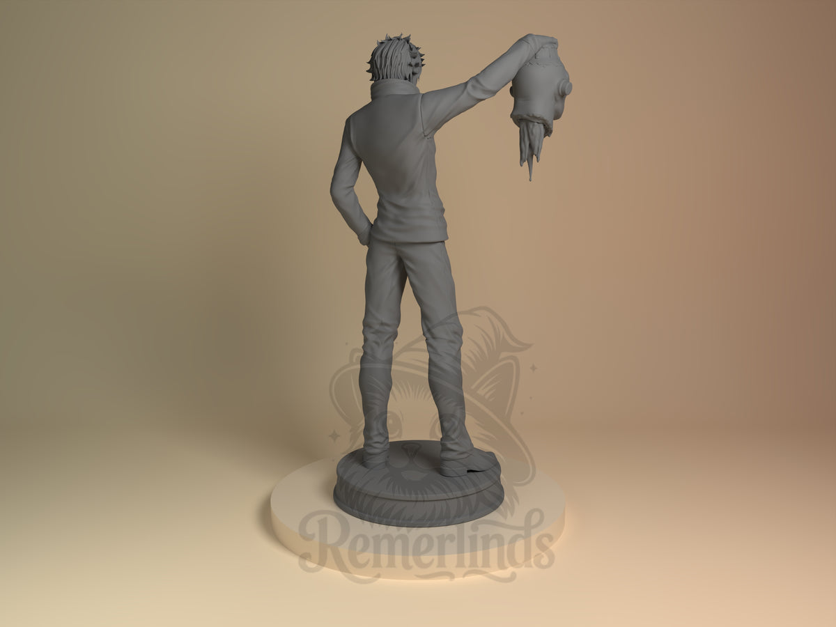 Back view of Satoru Goju from Jujutsu Kaisen, an unpainted resin figure on a sculpted base.