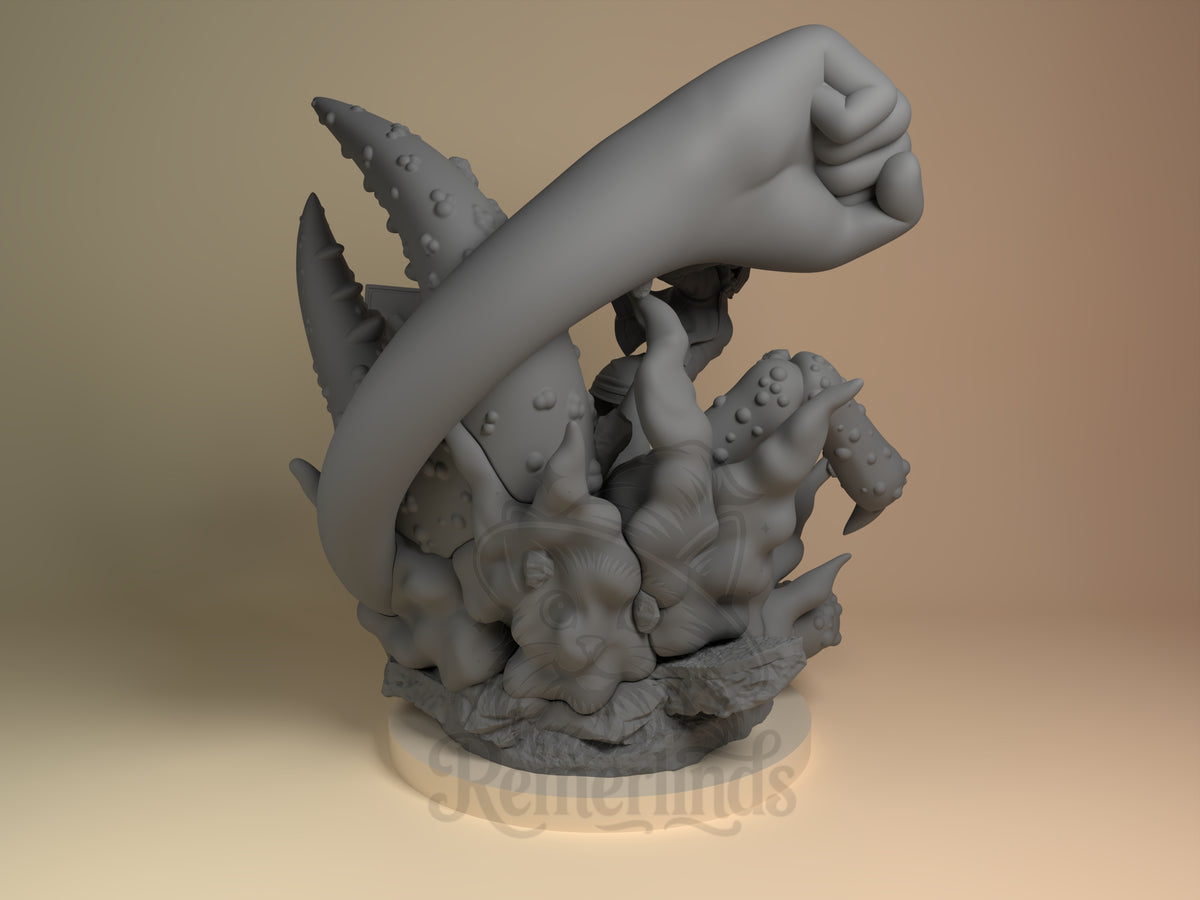 Unpainted rear view of Momo Ayase from Dandadan, a resin figure on a sculpted base.