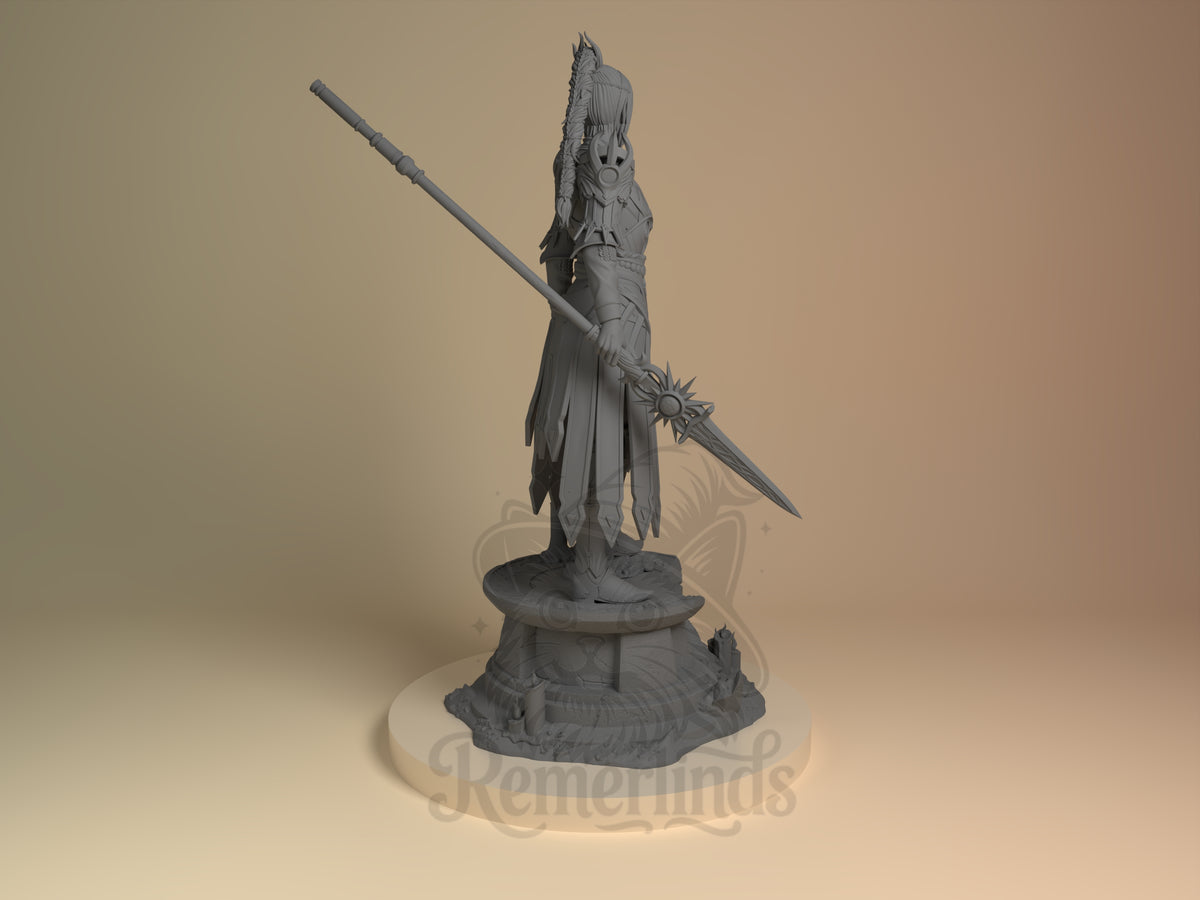 Rear view showing cloak, back armor, or base sculpt detail.