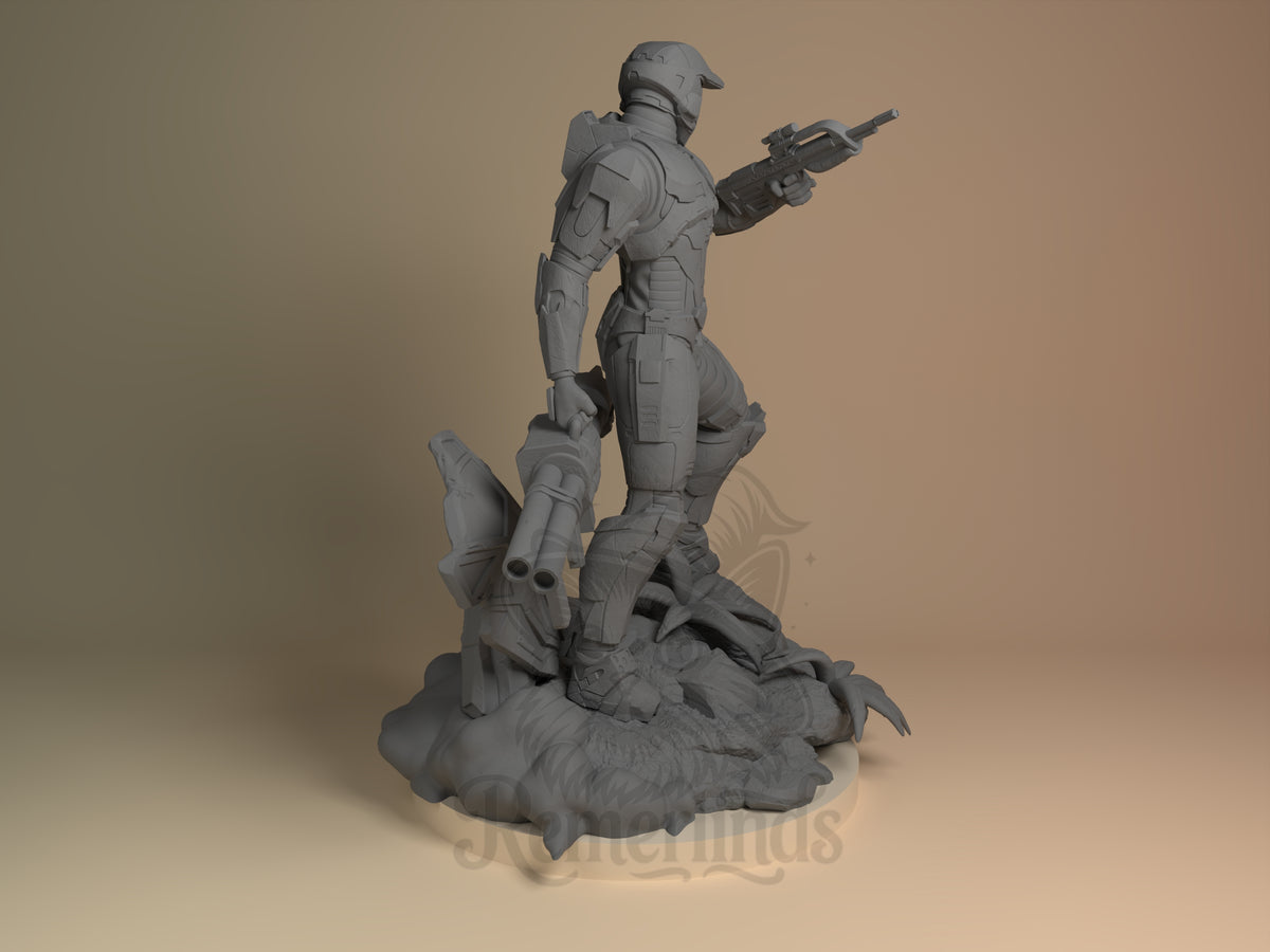 Rear view showing cloak, back armor, or base sculpt detail.
