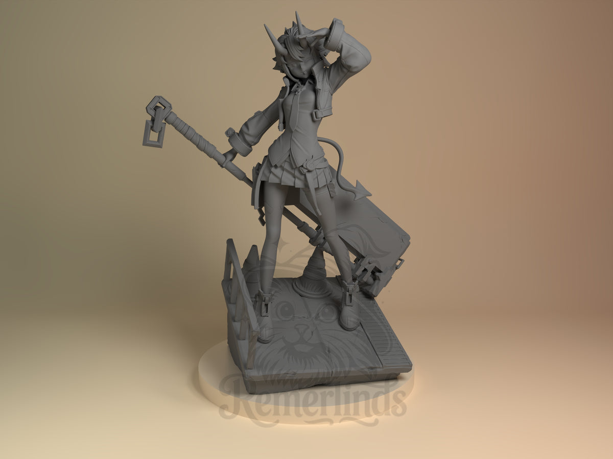 Soukaku from Zenless Zone Zero is a front-view unpainted resin figure on sculpted base.