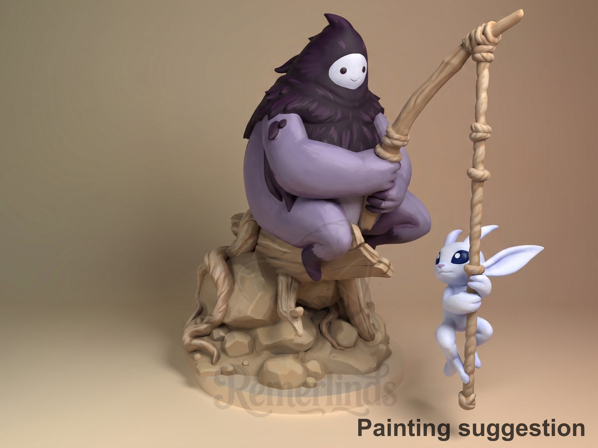 Front-angle painted Ori and Naru resin Chibi figure from Ori and the Blind Forest share a tree base.