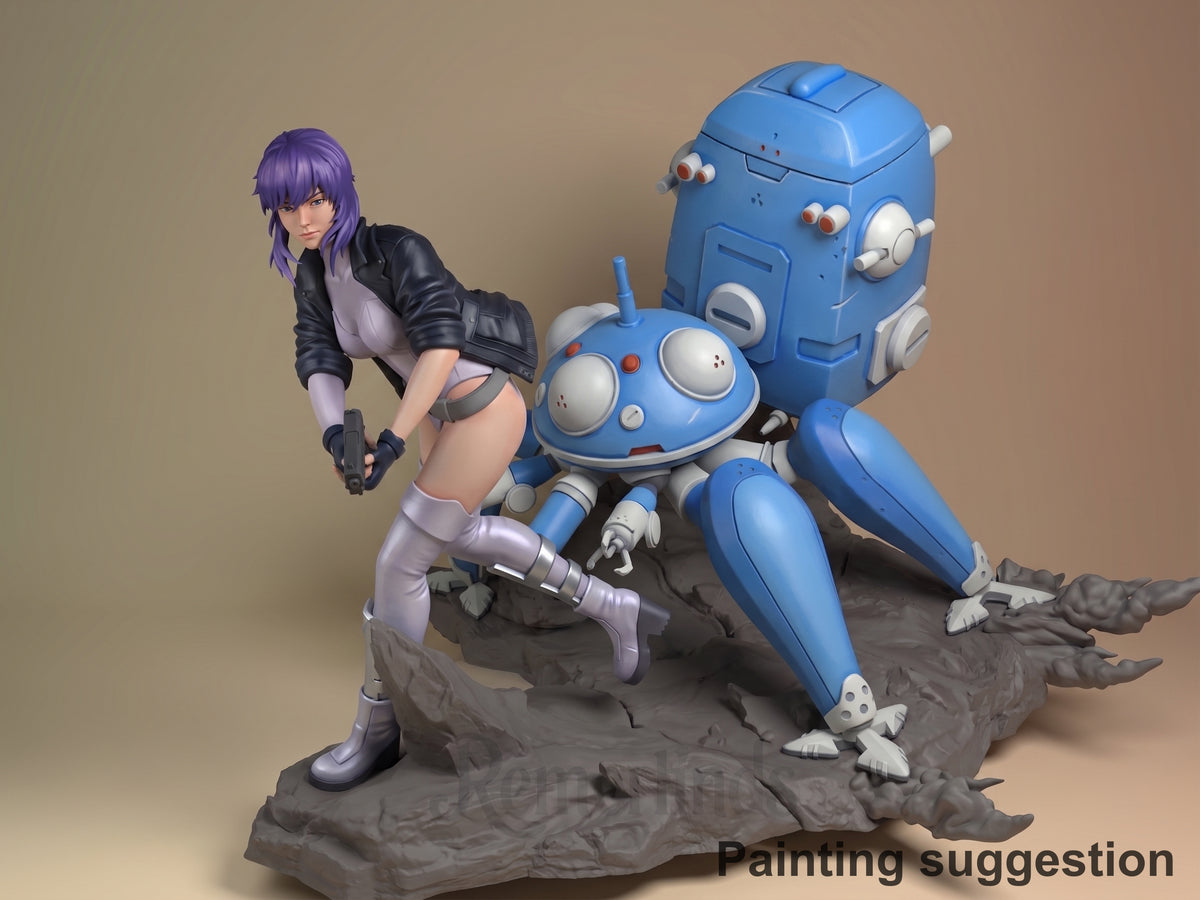 Cybernetic Major Cyber Specter Network 3D printed resin figure by Nomnom, colored view.