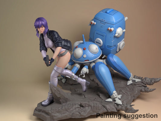 Cybernetic Major Cyber Specter Network 3D printed resin figure by Nomnom, colored view.
