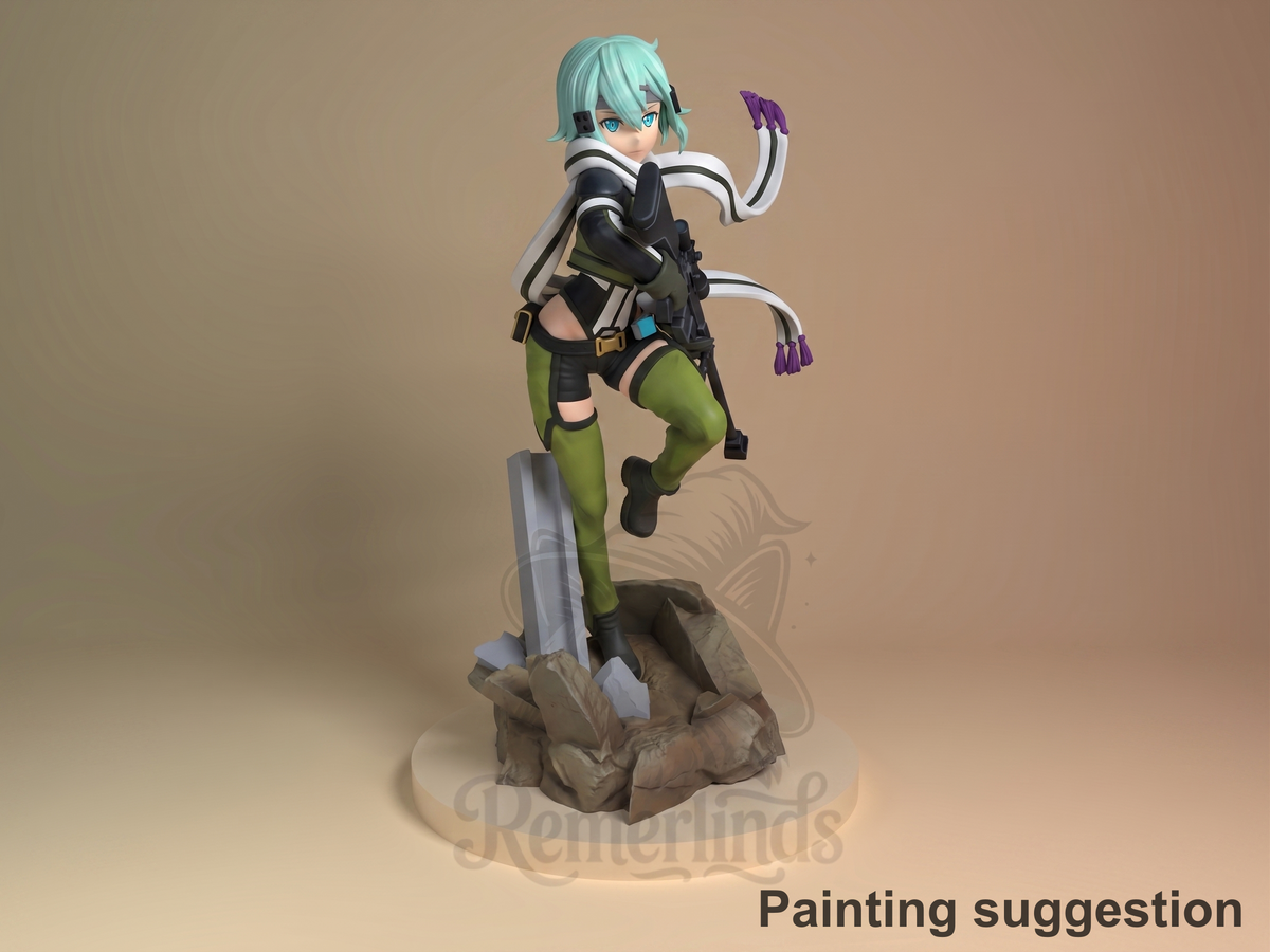 Azure Sniper Huntress Blade Web Odyssey 3D printed resin figure by Nomnom, colored view.