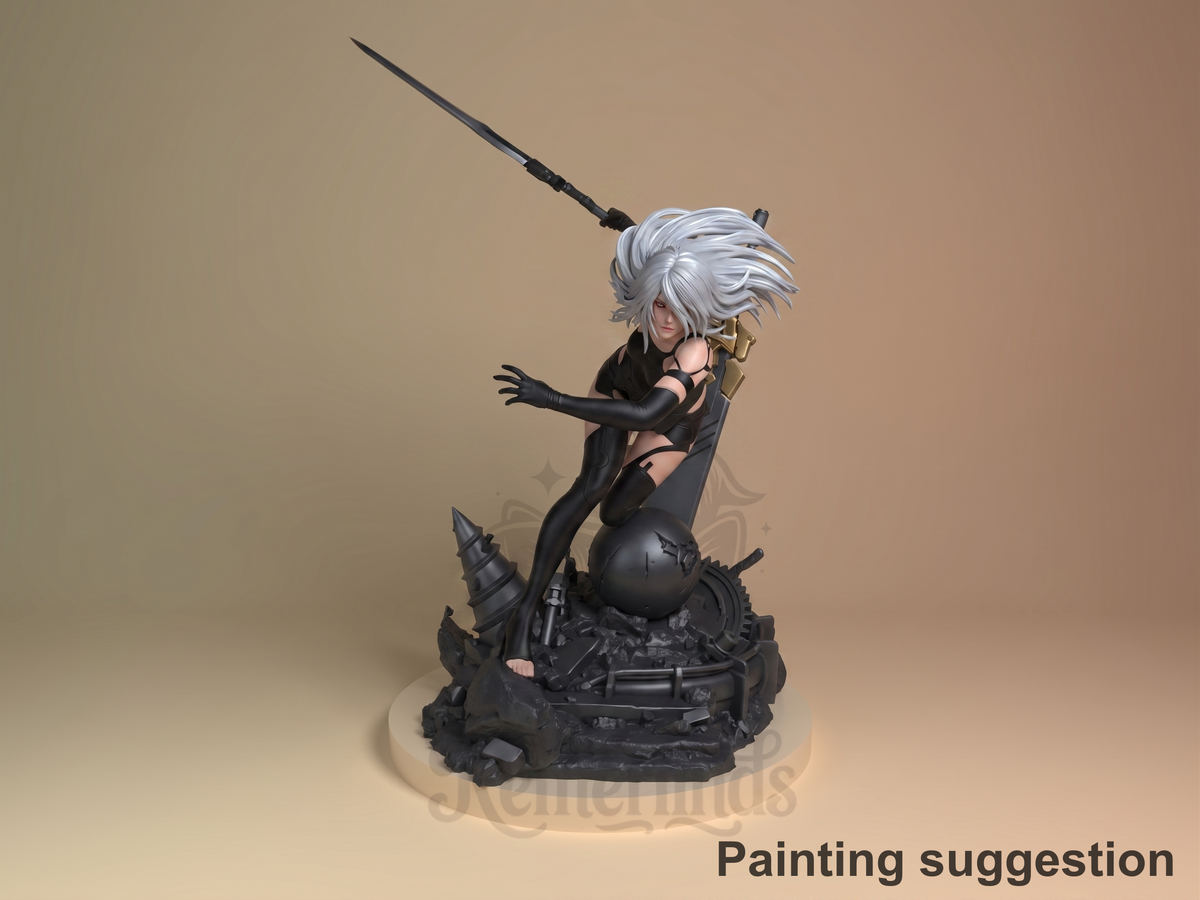 Android Warrior NieR: Automata 3D printed resin figure by Nomnom, colored view.