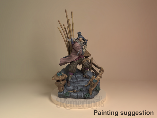 One-Armed Shinobi Twice-Fallen Shadows 3D printed resin figure by Nomnom, colored view.