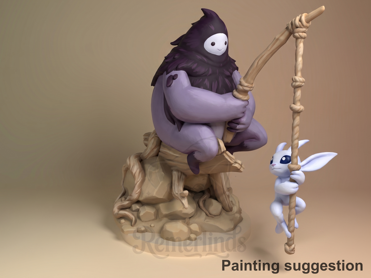 Spirit Companions Light of the Lost Forest 3D printed resin Chibi figure by Nomnom, colored view.