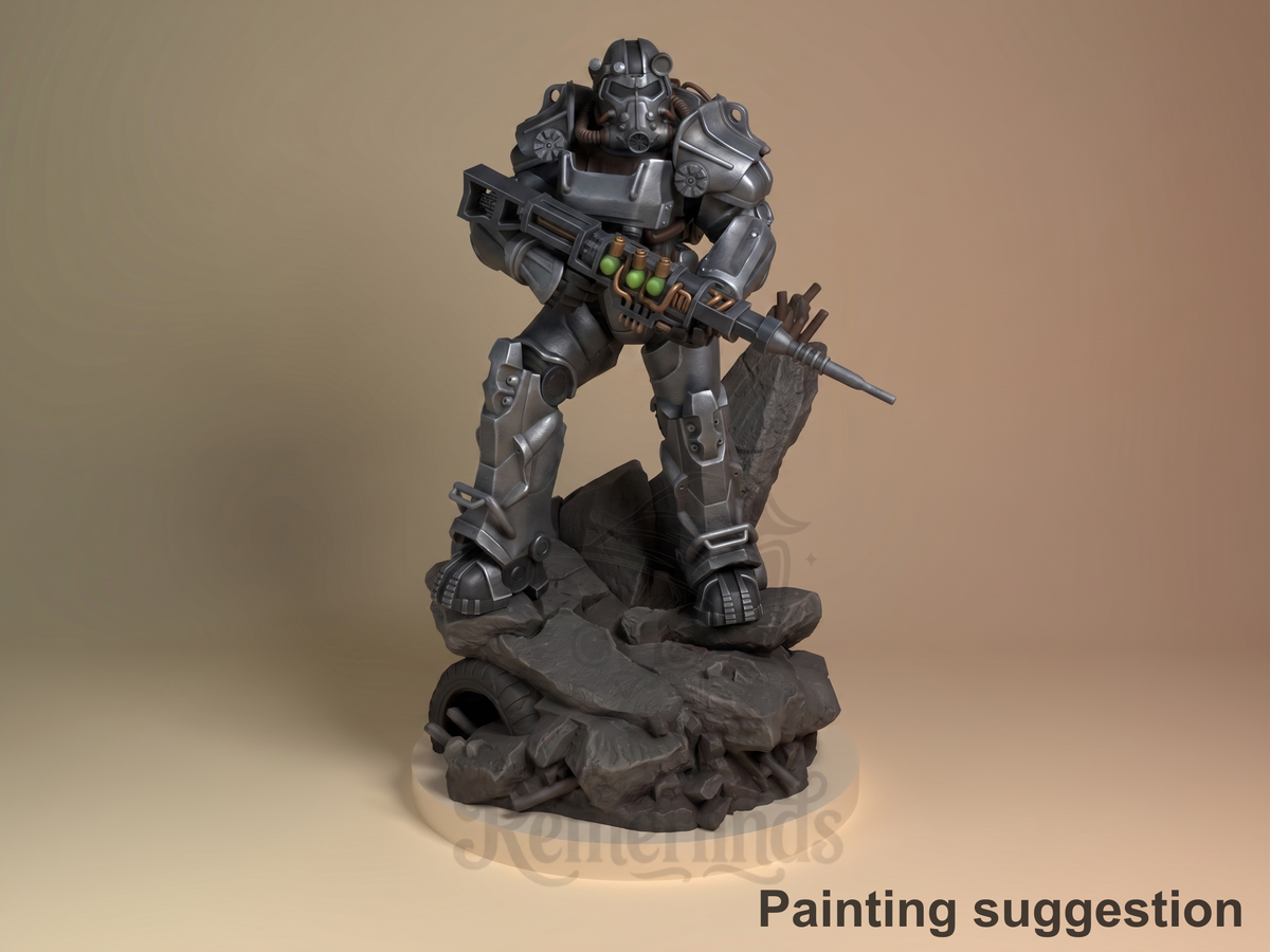 T60 Power Suit Post-Apocalypse Wasteland 3D printed resin figure by Nomnom, colored view.