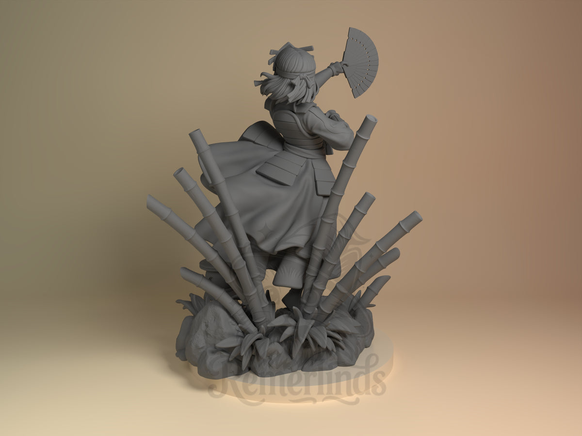 Siku from Avatar: The Last Airbender is an unpainted resin figure seen from behind, posed on a bamboo base.
