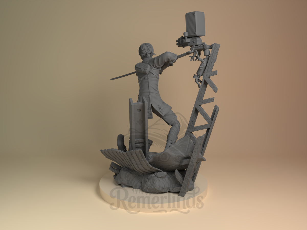 Left side angle showing gesture, weapon, or outfit detail.