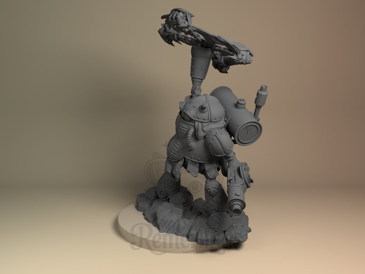 Robo Chrono Trigger 3D printed resin figure by Nomnom, angled view showing dimensional details.