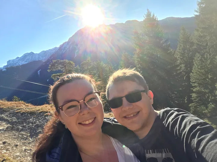 Nadya and Matthias, the couple behind Remerlinds, in the mountains