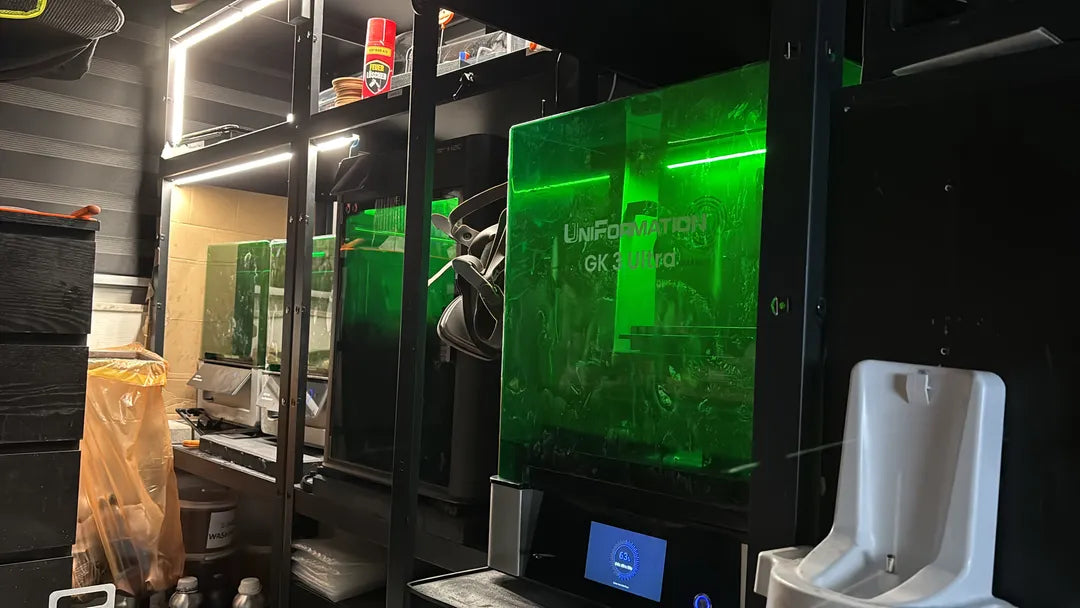 Uniformation GK3 Ultra 16K resin printers running in the Remerlinds workshop
